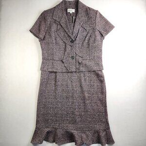 Danny & Nicole Womens 14 L Pink Black Textured Dress Suit Set Blazer Ruffle Hem